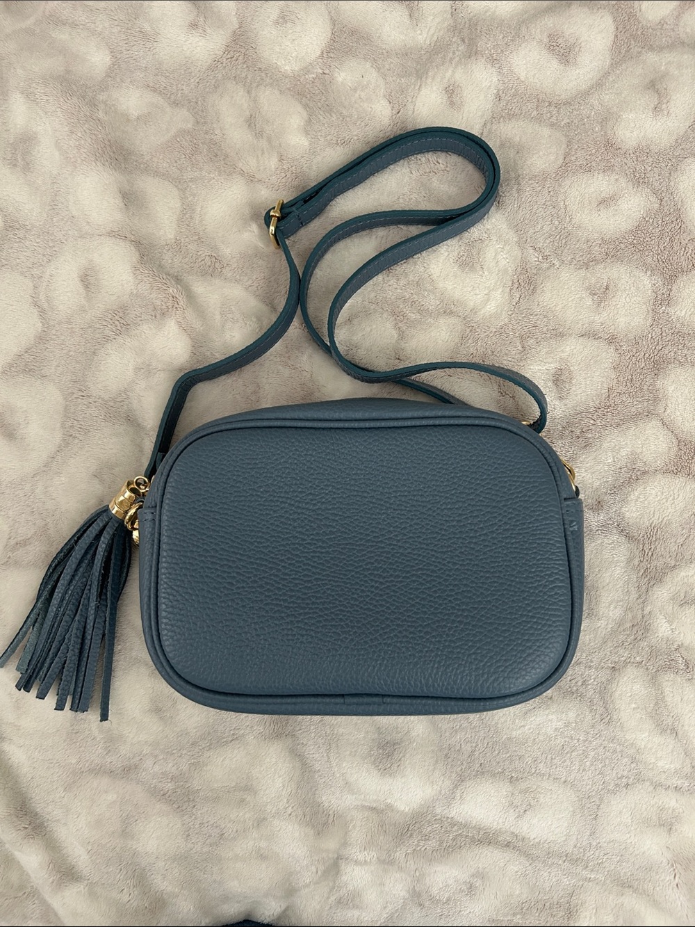 Vera Pelle Slate Blue Italian Leather Crossbody with Tassel